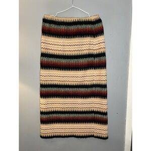 Boho Knit Striped Maxi Skirt Multicolor Zigzag Chevron Texture Elastic Waist